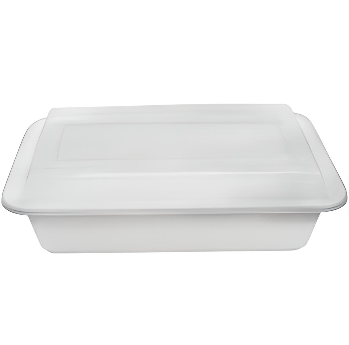 White 38oz plastic take away lunchbox containers with clear lids, 150 sets for catering and meal prep.