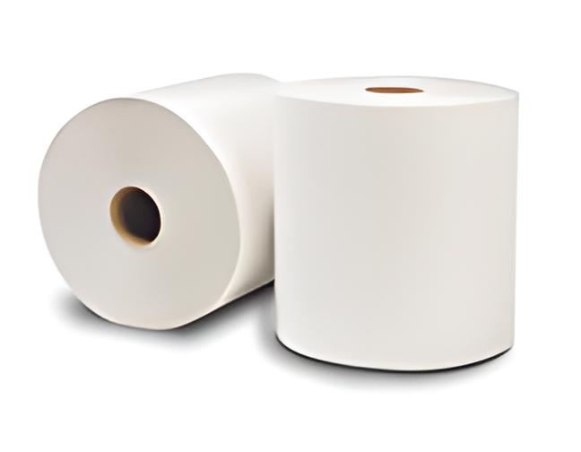 White 8-inch 1-ply commercial roll hand towels, 4800W reliable quality, 2-inch core, 6 rolls.