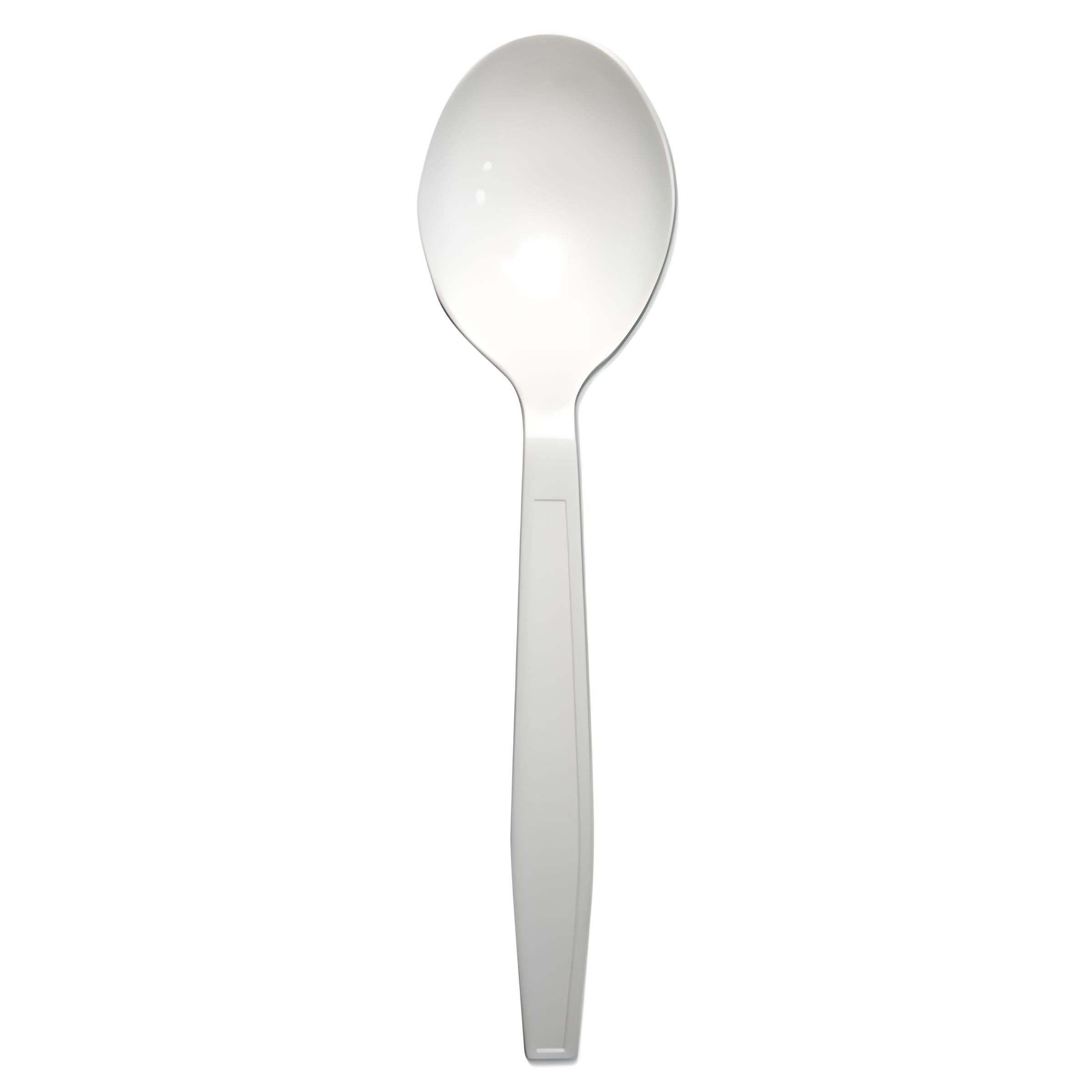 Heavy duty 6 inch white polypropylene plastic spoons, ideal for commercial food service, 1000 count case.