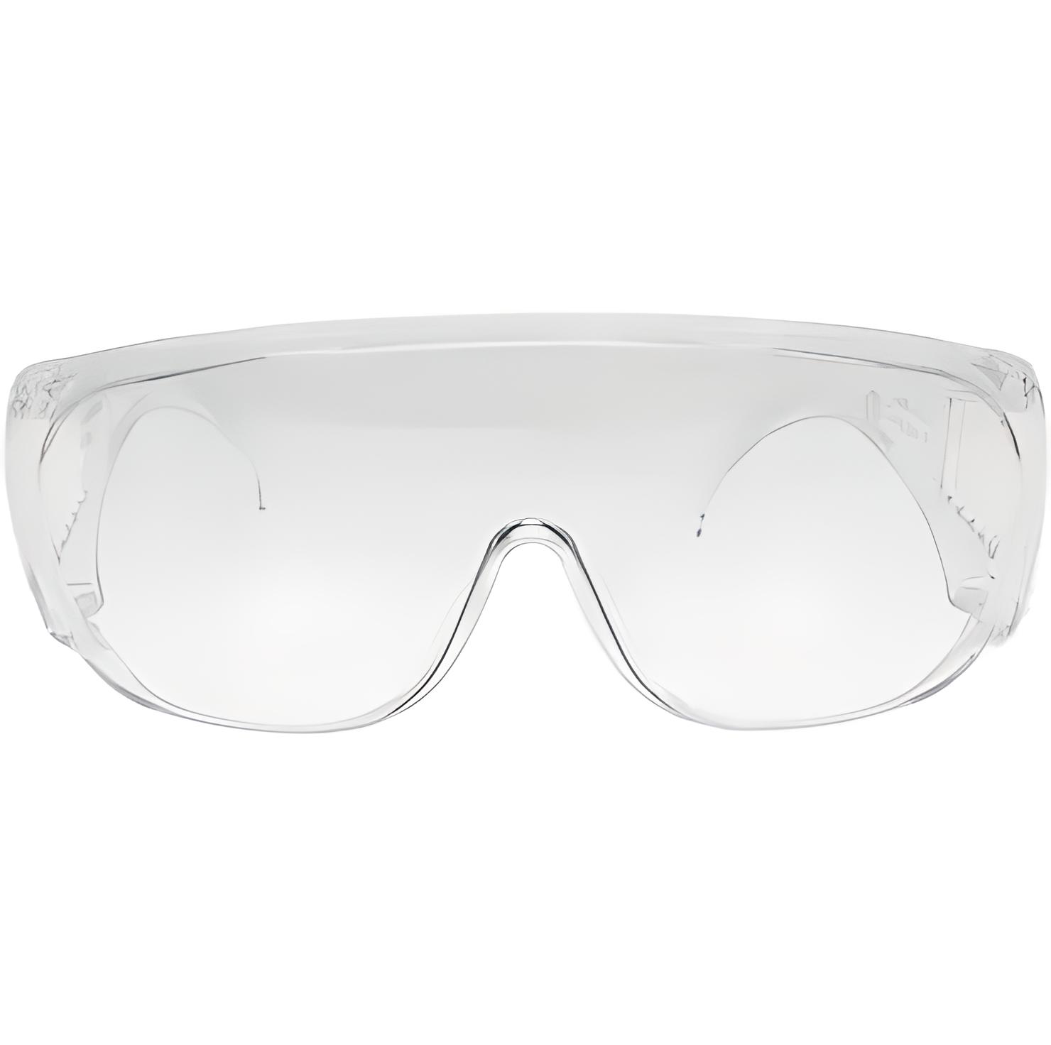Clear frameless EP800C safety glasses, 12-pack, 100% polycarbonate wraparound protection.
