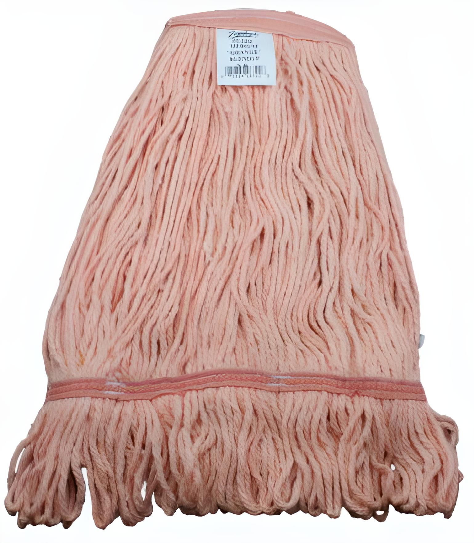 Medium orange wet mop head with narrow band, durable looped ends for commercial floor cleaning.