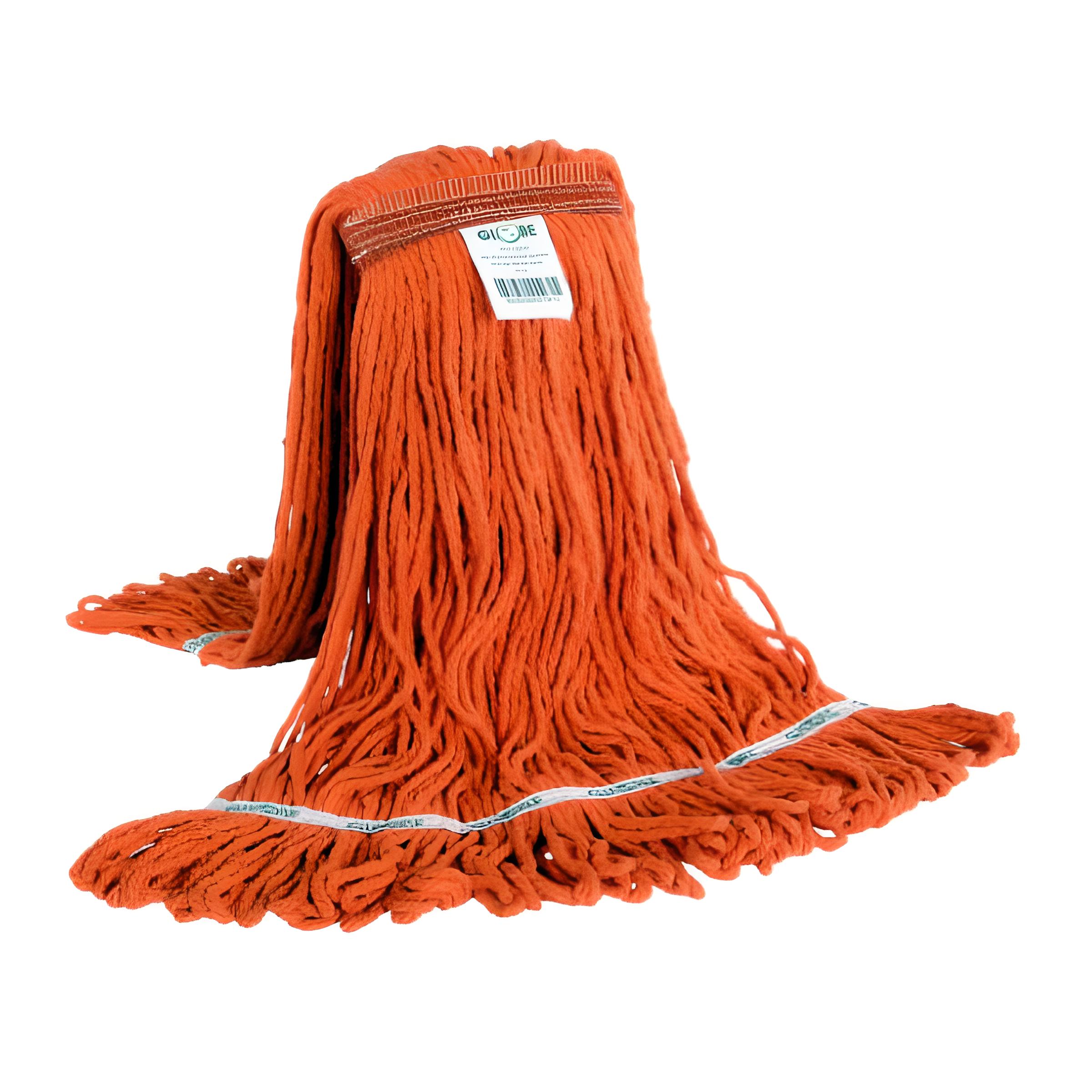 MPLMMW medium orange wide band looper wet mop head for commercial floor cleaning.