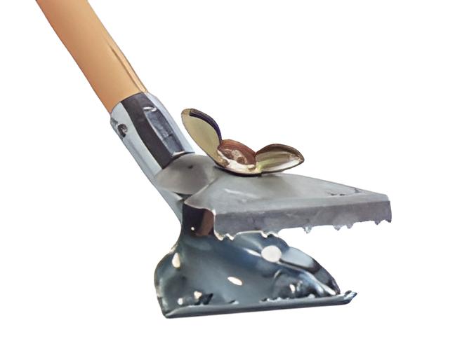 Commercial 54 inch wood mop handle with heavy-duty Jaw Breaker head mechanism.