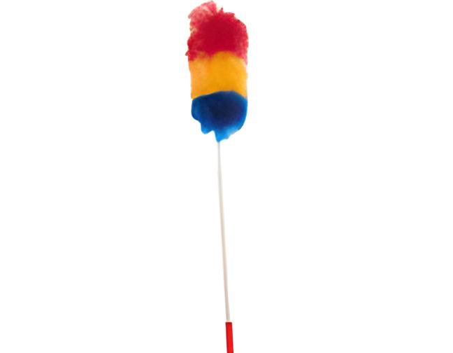 52-inch telescopic rainbow microfiber duster for high-reach ceiling fans and furniture cleaning.