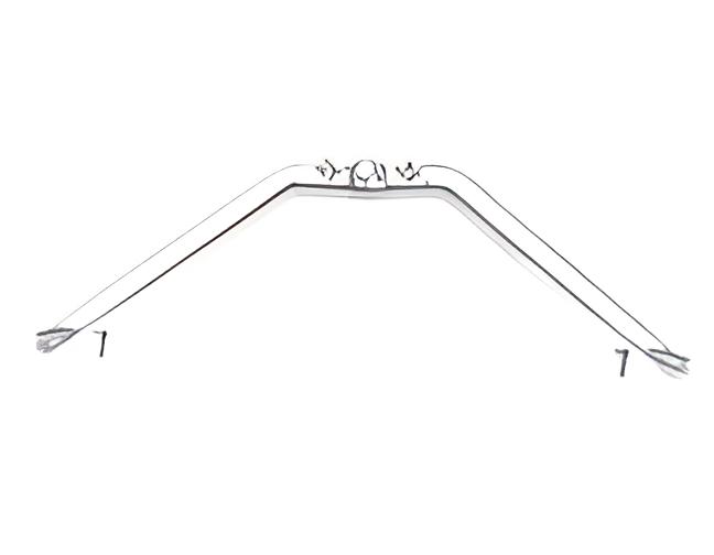 Small metal V-brace for reinforcing and repairing wooden or plastic broom handles.
