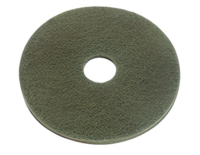 Heavy-duty 18-inch green scrubbing pad for rotary floor buffers and commercial floor cleaning machines.