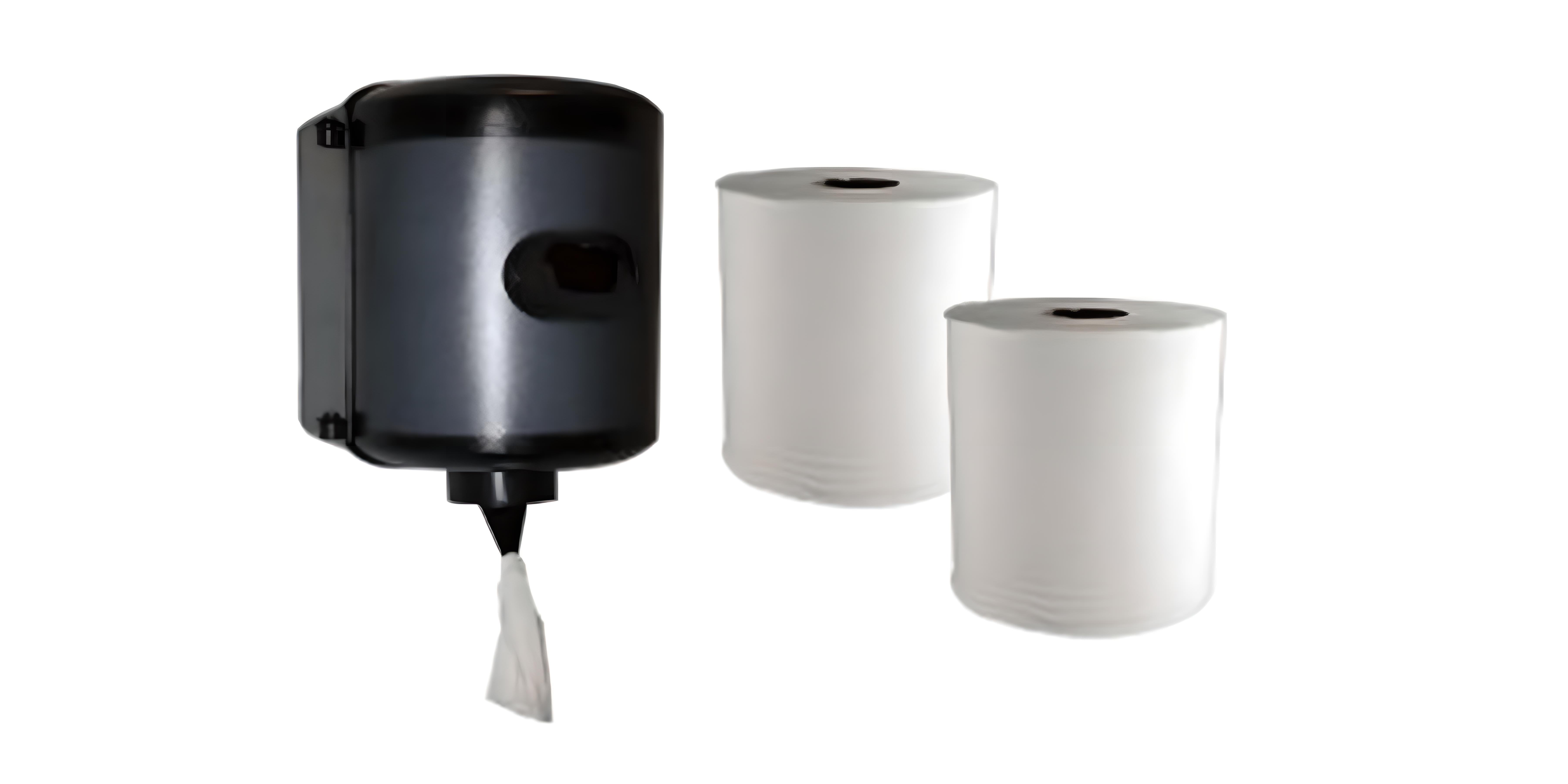 White Katrin Mini Center Pull Hand Towel Dispenser D974 for commercial washroom hygiene.