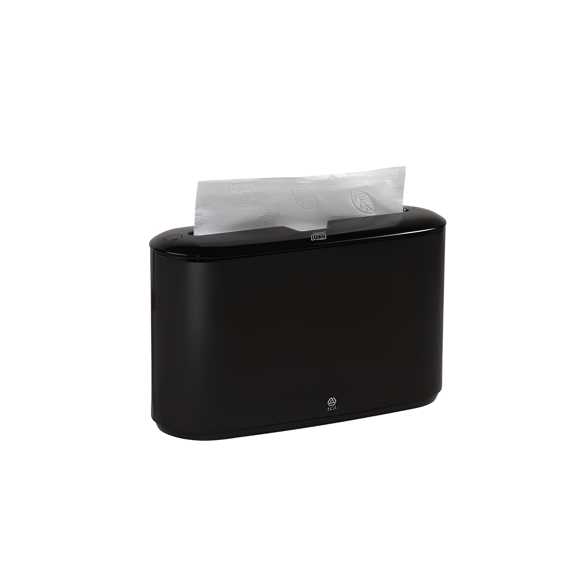 Tork N4 Xpress interfold napkin dispenser, black countertop model for efficient high-traffic food service areas.