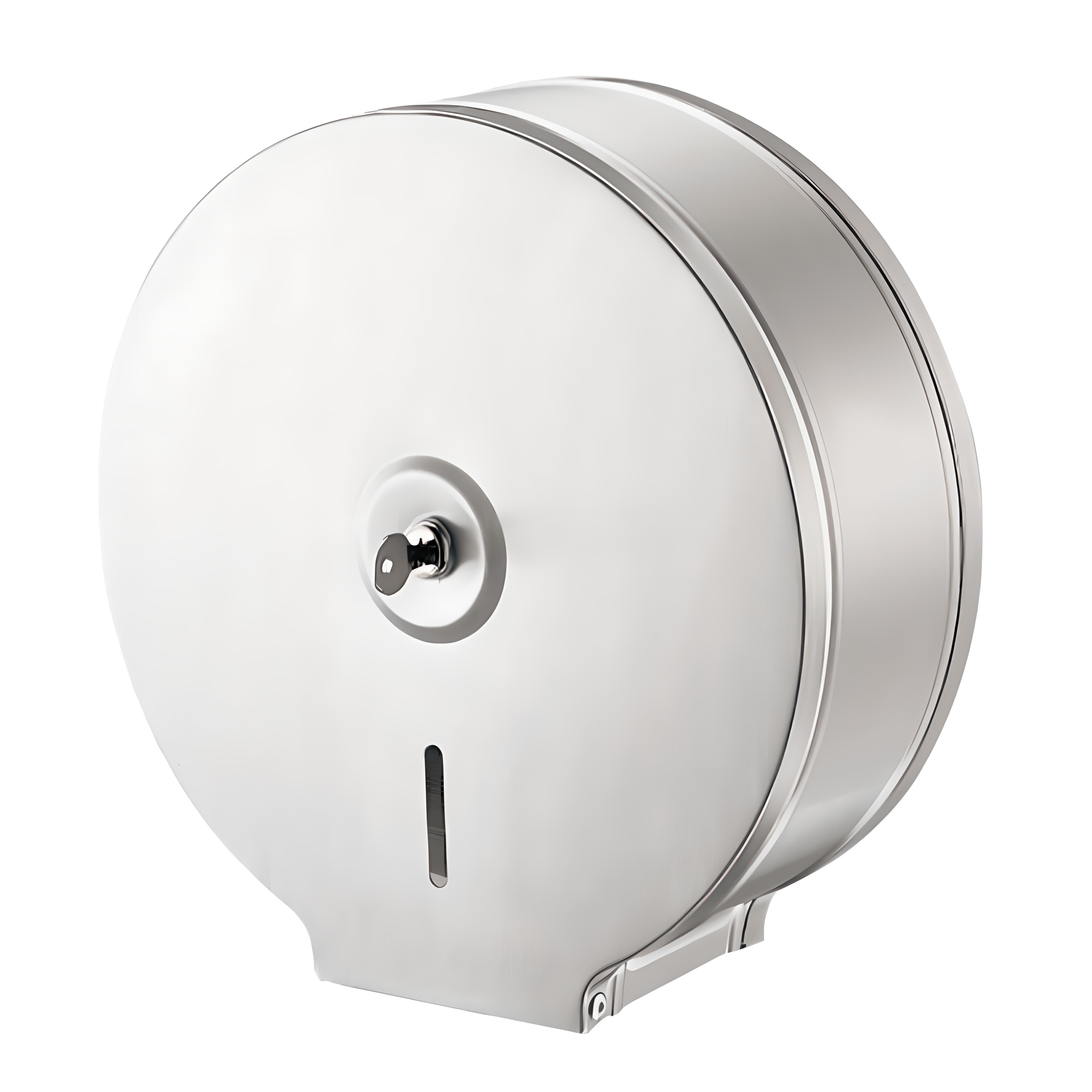 Stainless steel Mini Jumbo toilet tissue dispenser #1500s for commercial high-traffic restrooms.